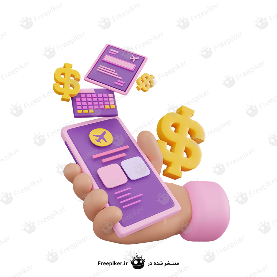 گوشی موبایل در دست با علامت دلار