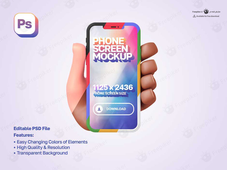 موکاپ سه بعدی گوشی در دست با کیفیت بالا