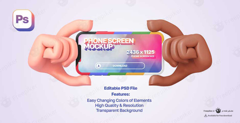 موکاپ سه بعدی گوشی در دستان سیاه و سفید و در جهت افقی بدون آستین لباس
