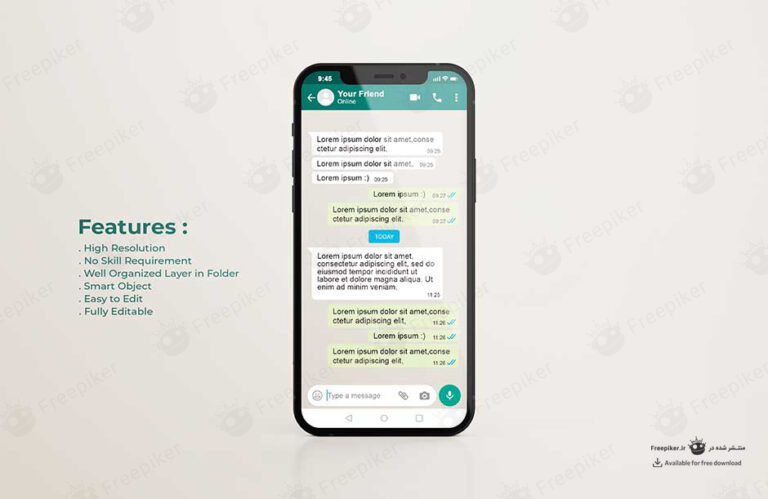 موکاپ صفحه چت واتساپ در گوشی آیفون با قابلیت تغییر