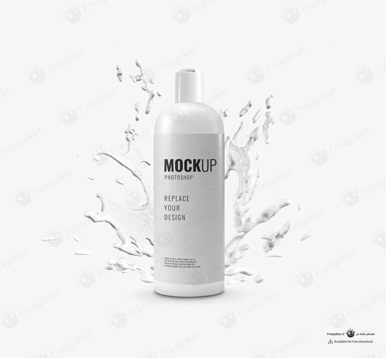 موکاپ قوطی شامپوی سفید به همراه قطرات شامپو