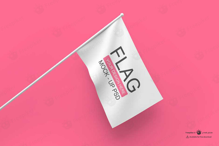 موکاپ پرچم کوچک ساتن تبلیغاتی در بکگراند صورتی شیک