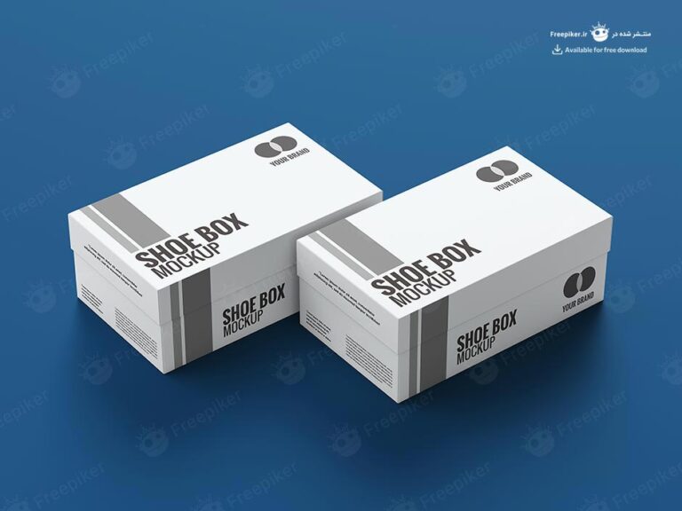 موکاپ جعبه کفش سفید در پس زمینه آبی