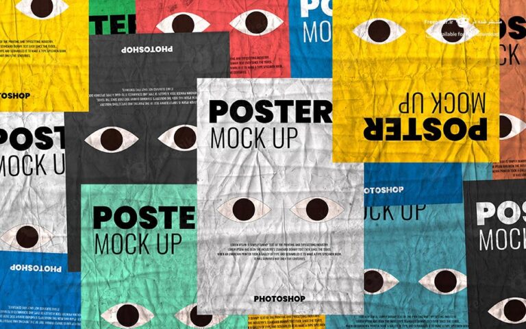 موکاپ پوسترهای رنگی روی دیوار