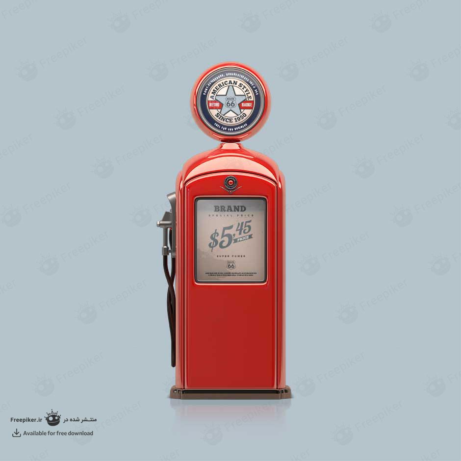 پکیج 20 عددی سه بعدی پمپ بنزین قدیمی آمریکایی با رنگ قرمز شیک و خاص