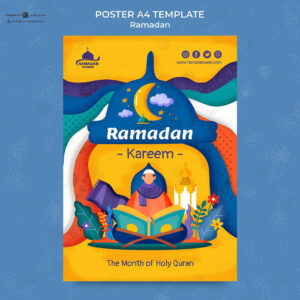 پوستر رنگی مناسبتی ماه رمضان قاری قرآن در حال خواندن