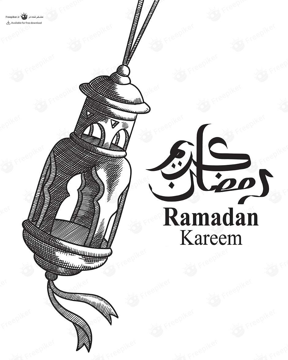 وکتور نقاشی شده فانوس عربی مناسب ماه رمضان بصورت سیاه و سفید