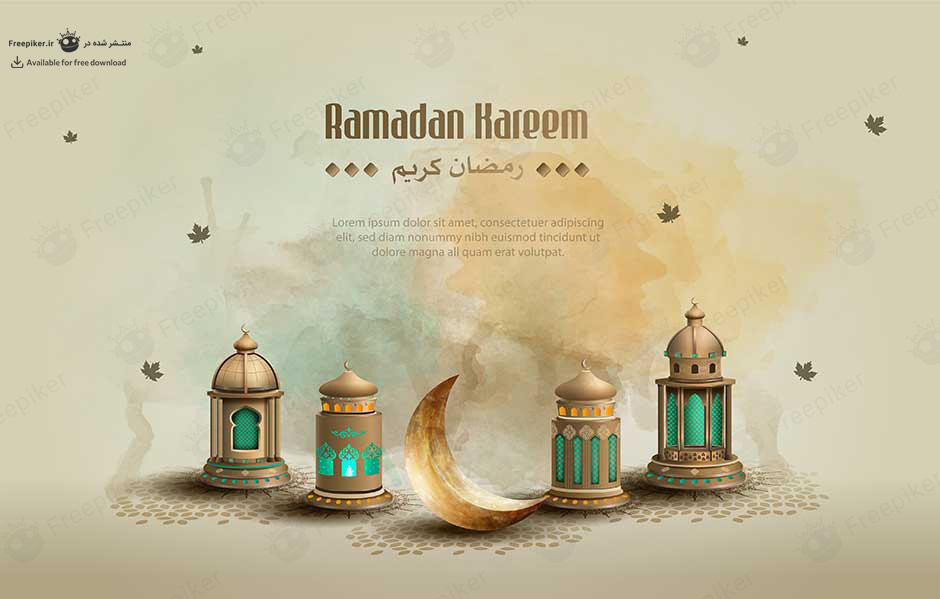 وکتور فانوس های عربی و ماه نقاشی شده برای استفاده در کارت پستال های تبریک ماه رمضان