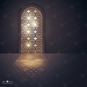 پوستر در مشبک نورانی در بکگراند تیره برای استفاده در مناسب ماه رمضان
