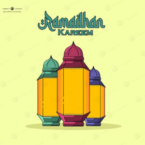 وکتور کارتونی فانوس های روشن برای پست های ماه رمضان