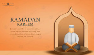 کاراکتر سه بعدی قاری قرآن نشسته در محراب برای استفاده در ماه رمضان