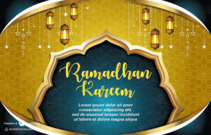 وکتور جذاب تبریک ماه رمضان با تم رنگی طلایی لوکس با فانوس های روشن