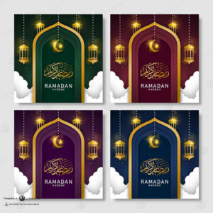 پکیج 4 عددی پست اینستاگرام مناسب استفاده برای ماه رمضان با آیتم های محراب و فانوس