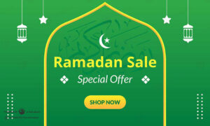 بنر سایت برای ماه رمضان با رنگ سبز روشن همراه دکمه ورود