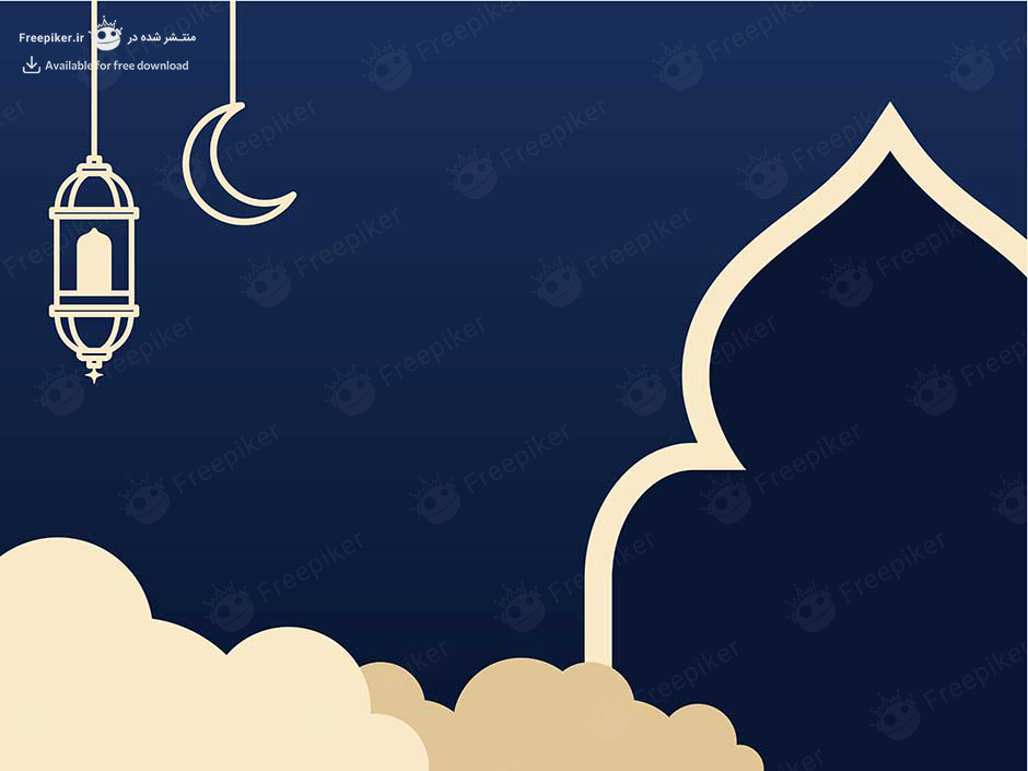 بنر آماده سایت برای تبریک ماه رمضان با تم آسمان تیره و ماه و فانوس