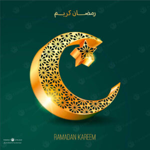 وکتور ماه و ستاره مشبک طلایی خاص در بکگراند سبز مناسب برای پست های مناسبتی ماه رمضان