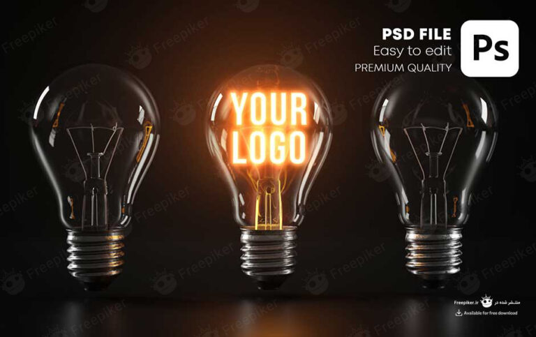 موکاپ لوگو داخل لامپ روشن کنار لامپ های خاموش مناسب کسب و کار الکتریکی