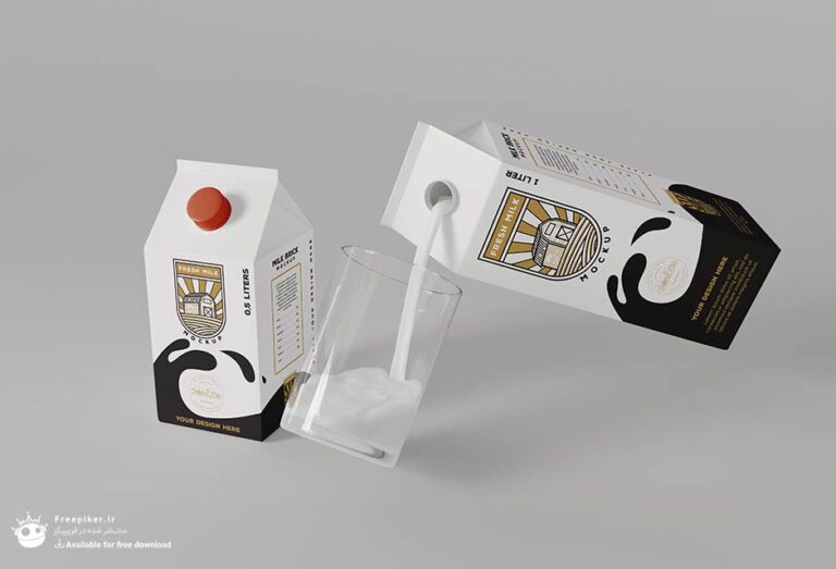 موکاپ طرح دیزاین روی پاکت شیر