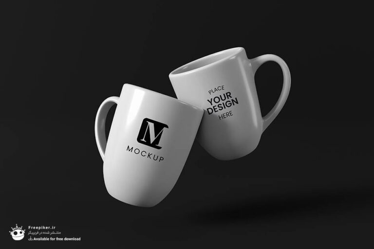 موکاپ لیوان سرامیکی از دو نمای مختلف کنار هم