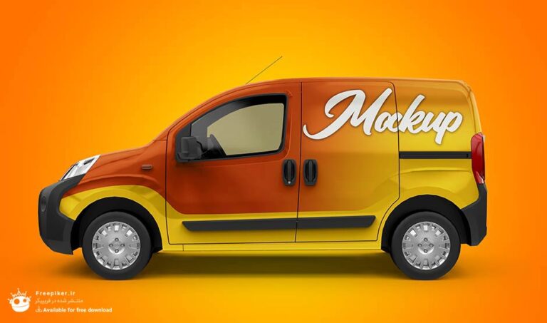 موکاپ روی بدنه ون و ماشین از نمای کناری