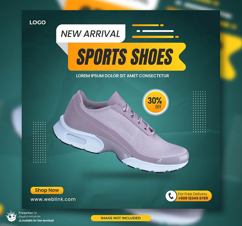 قالب اینستاگرام با تم رنگی سبز برای فروش محصولات کفش