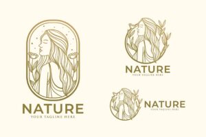 لاین آرت طلایی لاکچری دختر زیبا در طبیعت قابل استفاده به عنوان لوگو