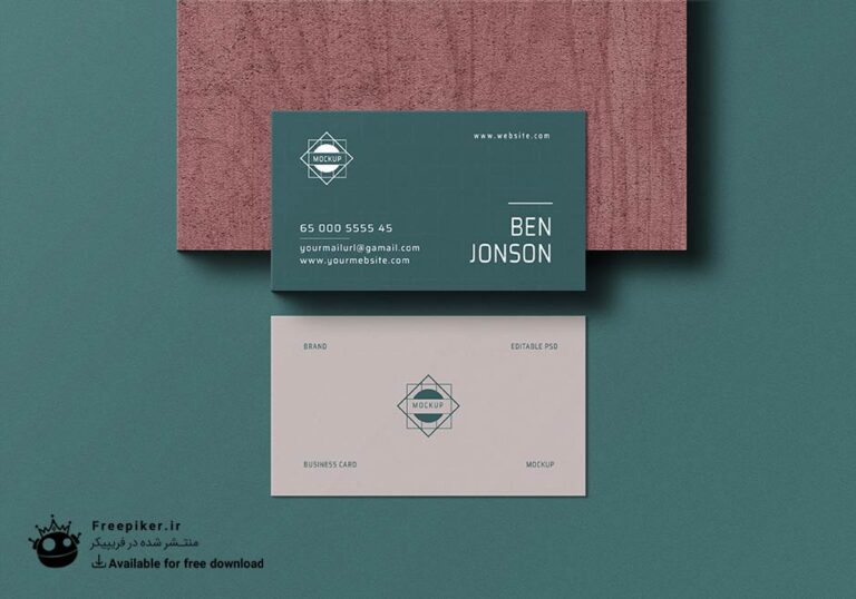 موکاپ پشت و روی کارت ویزیت در بکگراند مینیمال سبز