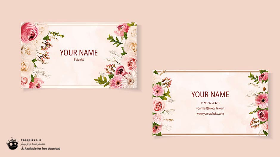 طرح آماده کارت ویزیت مخصوص کسب و کار گل فروشی با گل رز صورتی