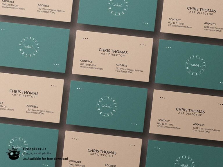 موکاپ کارت ویزیت های چیده شده کنار همدیگر از نمای نزدیک