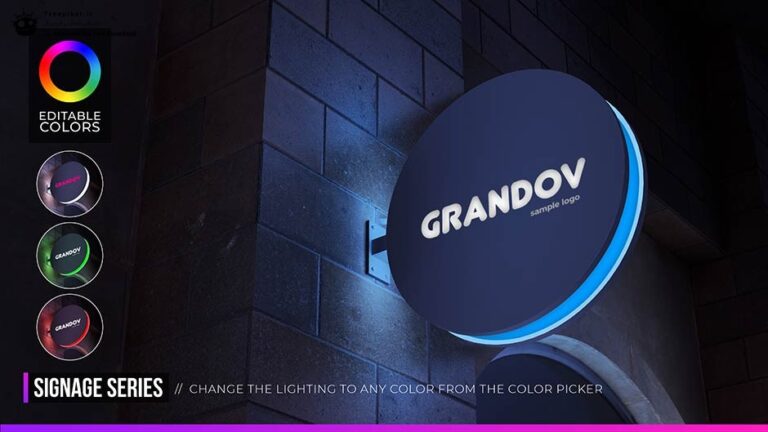 موکاپ لوگو بروی تابلوی دایره ای در شب