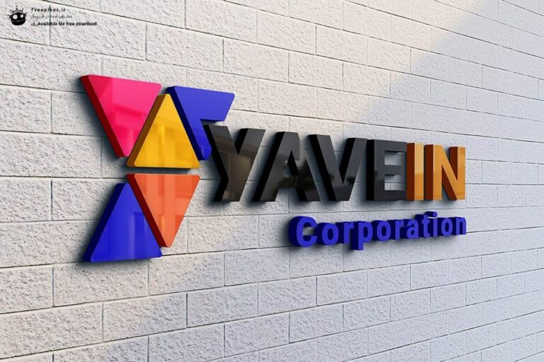 موکاپ لوگوی سه بعدی روی دیوار شرکت