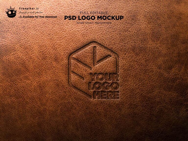 موکاپ لوگوی حک شده روی پوست چرمی