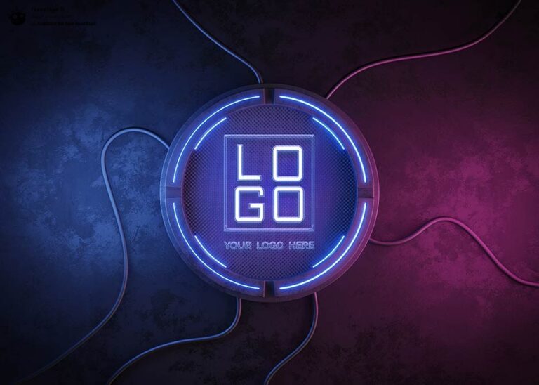 موکاپ لوگو در بکگراند نئونی