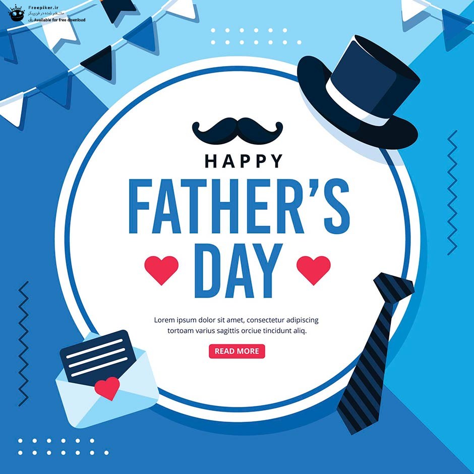 بنر پست اینستاگرام تبریک روز پدر با تصاویر کلاه مشکی و سبیل و کراوات مشکی