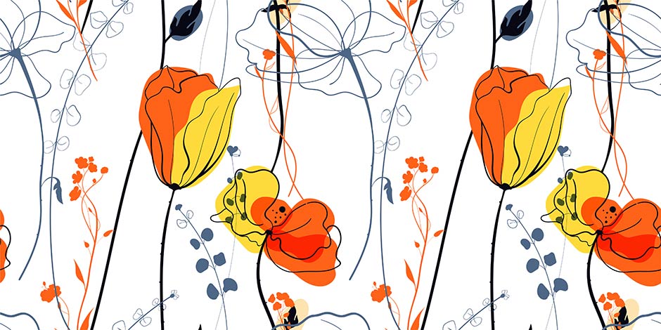 لاین آرت فوق العاده جذاب گل های نارنجی و زرد مدرن و مینیمال مخصوص چاپ تابلو