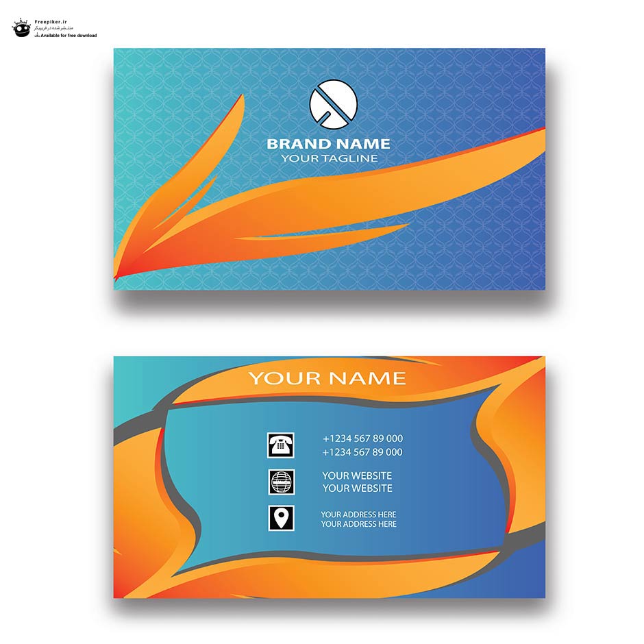 کارت ویزیت مدرن با رنگ آبی و نارنجی با شکل های خاص