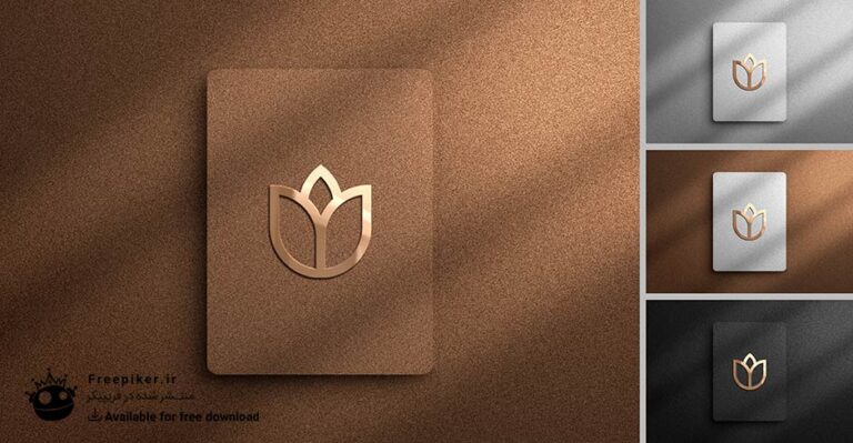 موکاپ طلایی لوگو روی کاغذ بافت دار در سایه