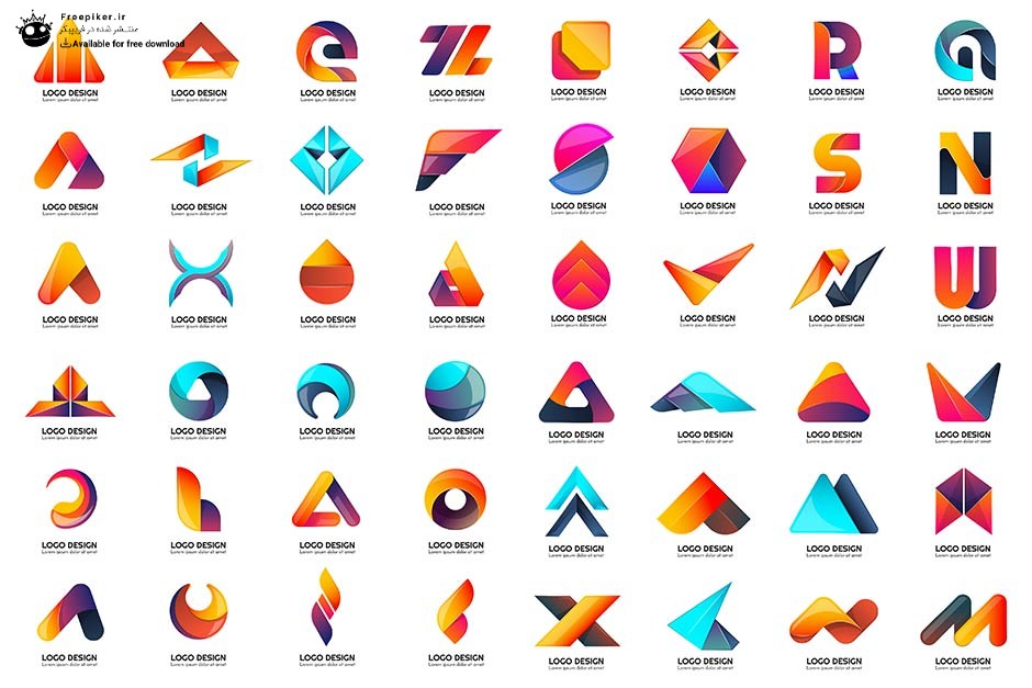 مجموعه 48 عددی لوگوهای مینیمال و خلاقانه آماده از حروف انگلیسی