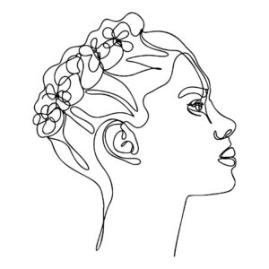 لاین آرت تصویر زن با موهای بافته شده با گل