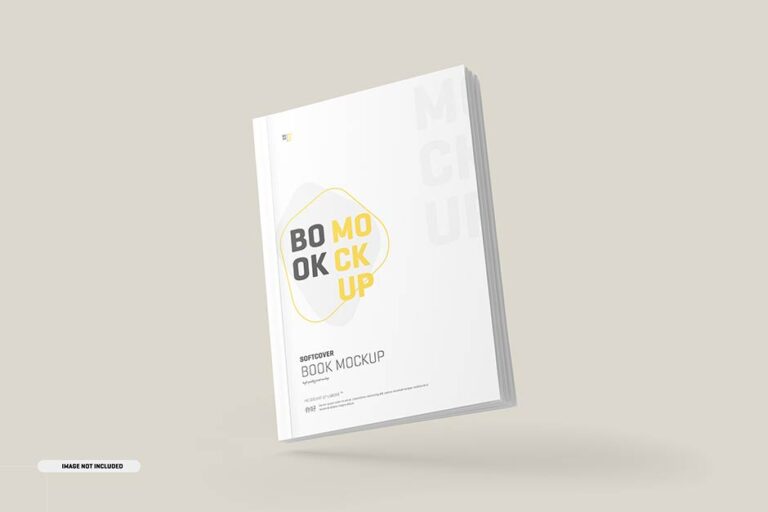 موکاپ جلد کتاب به صورت معلق در بکگراند روشن