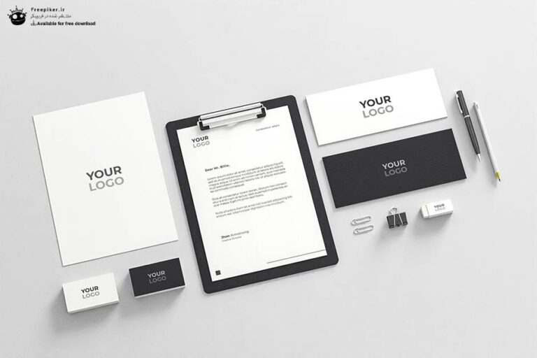 موکاپ ست اداری با ظاهر مینیمال در بکگراند روشن