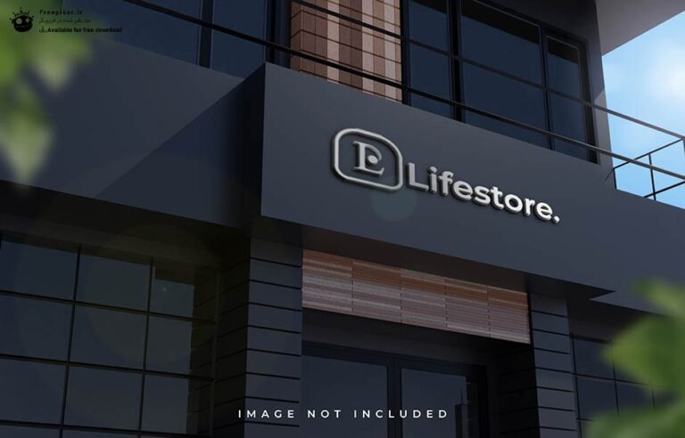 موکاپ سه بعدی لوگو روی سردر مشکی و لاکچری ساختمان