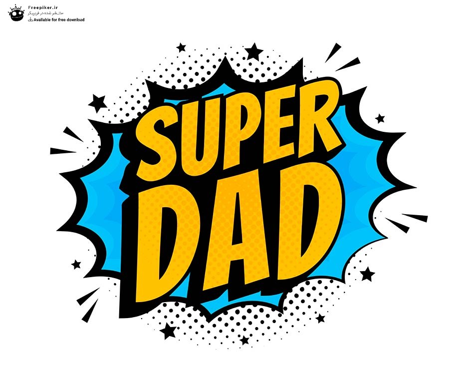 طراحی تایپوگرافی روز پدر به صورت کمیک با رنگ آبی و زرد