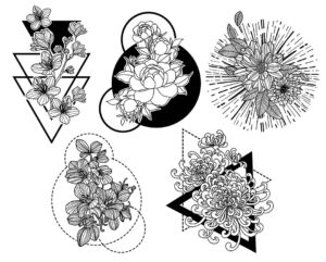 مجموعه لاین آرت 5 عددی تصاویر گل های جذاب