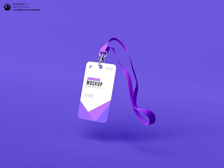 موکاپ کارت شناسایی نمایشگاهی با قابلیت تغییر رنگ بند در بکگراند ساده