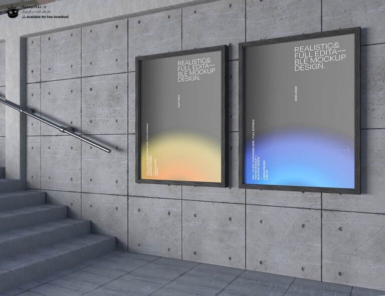 موکاپ 2 بیلبورد شهری کنار پله های مترو