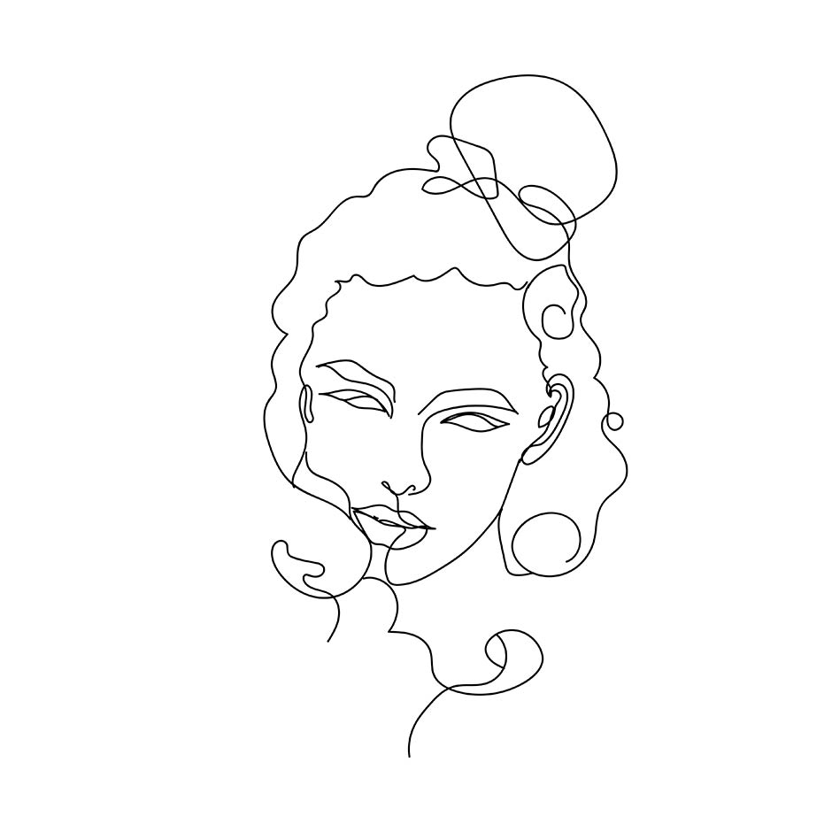 لاین آرت تصویر چهره زن با موهای بسته شده