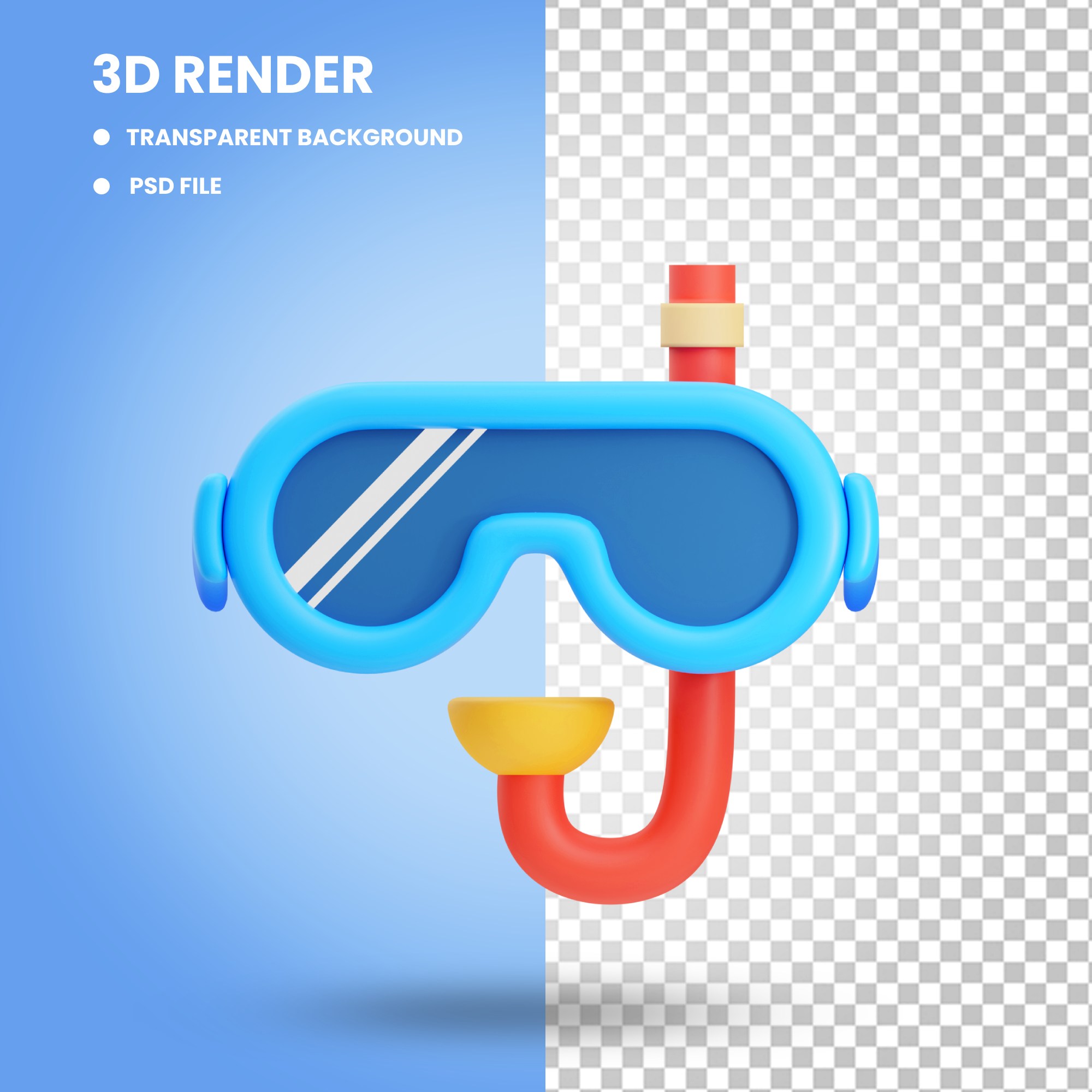 فایل سه بعدی عینک غواصی آبی فانتزی برای طرح های تابستانی