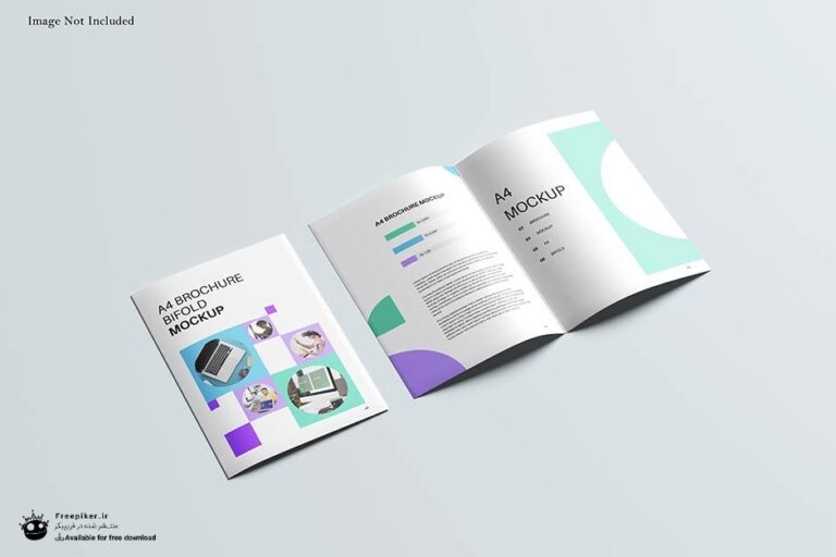 موکاپ مجله در حالت باز و بسته از زاویه بغل