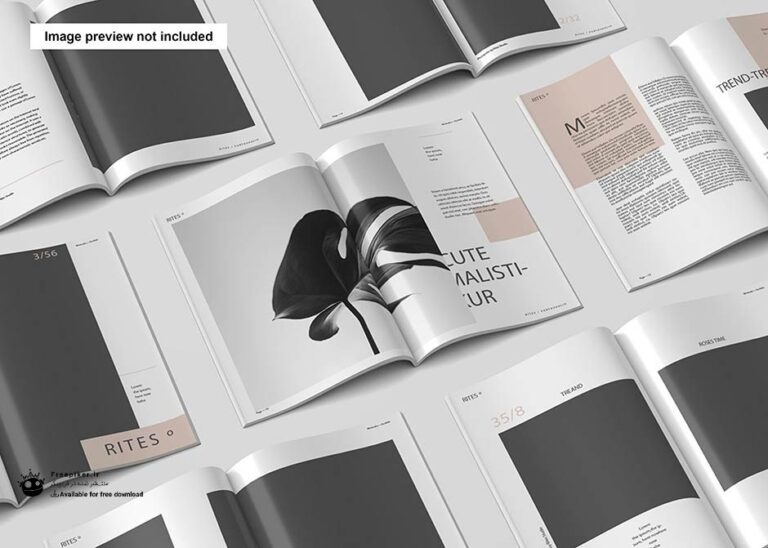 موکاپ مجله در حالت باز در کنار مجله های دیگر